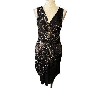Elie Tahari Dress Black Brown Cream Small 4 6 Stretch Faux Stretch Silk Career